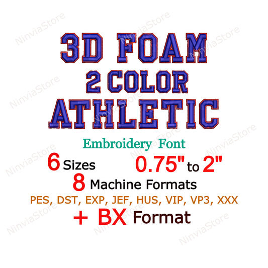 3D Foam 2 Color Athletic Embroidery Font, 3D Puff Foam Varsity BX Font, Monogram Alphabet Machine Embroidery Design, College pe Font for Embroidery