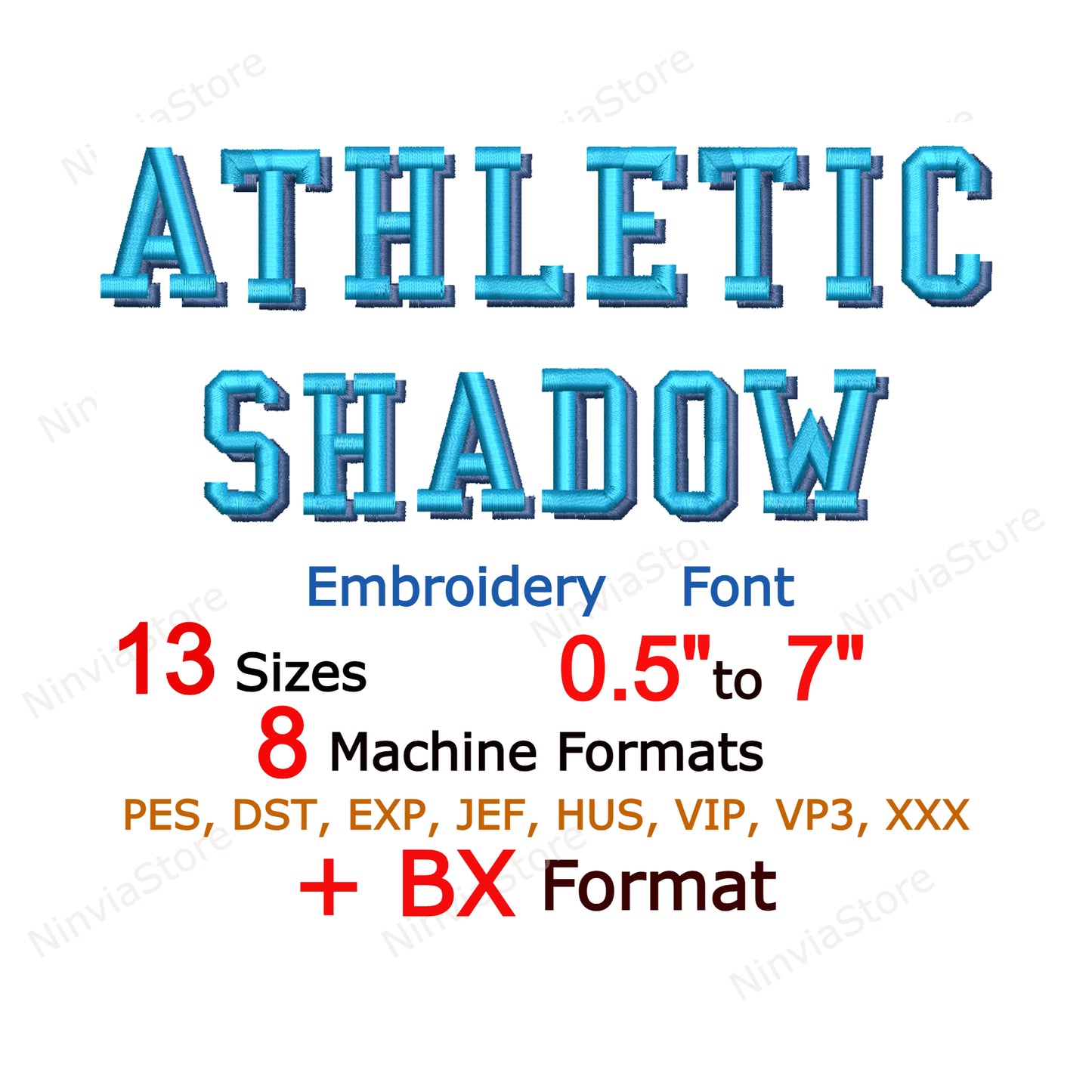 Police de broderie Athletic Shadow Machine, 13 tailles, 8 formats, police BX, police PE, motifs de broderie Monogram Alphabet