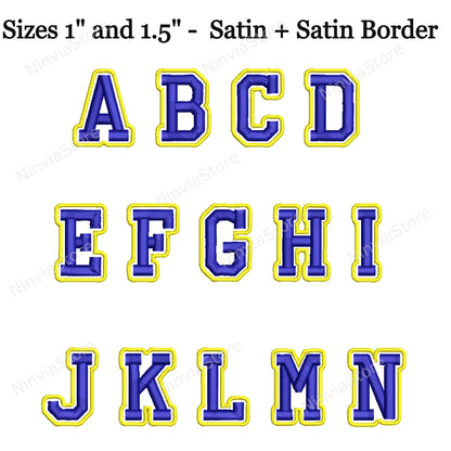 Police de broderie machine athlétique 2 couleurs, 13 tailles, 8 formats, police College BX, police PE, motifs de broderie Monogram Alphabet