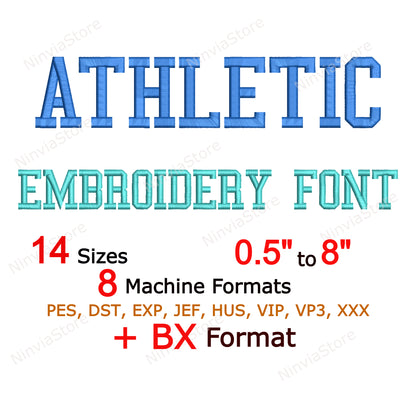 Athletic Machine Embroidery Font, 14 sizes, 8 formats, BX Font, PE font, Monogram Alphabet Embroidery Design