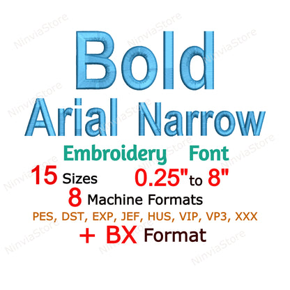 Arial Narrow Bold Machine Broderie Police, 15 tailles, 8 formats, Police BX, Police PE, Monogram Alphabet Broderie Designs