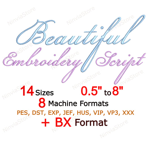 Beautiful Script Machine Embroidery Font, 14 sizes, 8 formats, BX Font, PE font, Monogram Alphabet Embroidery Designs