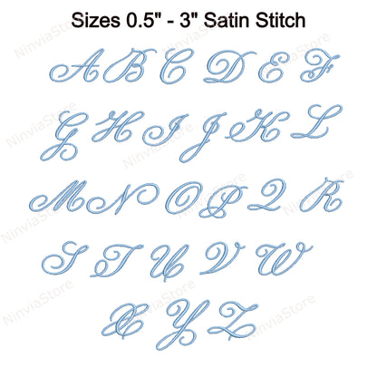 Beautiful Script Machine Embroidery Font, 14 sizes, 8 formats, BX Font, PE font, Monogram Alphabet Embroidery Designs