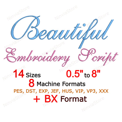 Belle police de broderie machine de script, 14 tailles, 8 formats, police BX, police PE, motifs de broderie Monogram Alphabet