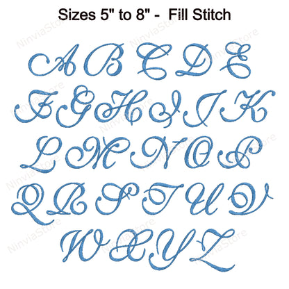 Beautiful New Script Machine Embroidery Font, 14 sizes, 8 formats, BX Font, PE font, Monogram Alphabet Embroidery Designs