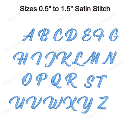 Police de broderie Machine Bernadette Script, 14 tailles, 8 formats, police BX, police PE, motifs de broderie Monogram Alphabet