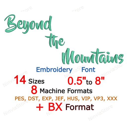 Beyond the Mountains Script Machine Embroidery Font, 14 sizes, 8 formats, BX Font, PE font, Monogram Alphabet Embroidery Design