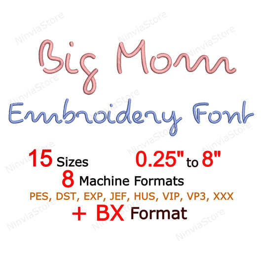 Big Mom Script Machine Embroidery Font, 15 sizes, 8 formats, BX Font, PE font, Monogram Alphabet Embroidery Designs