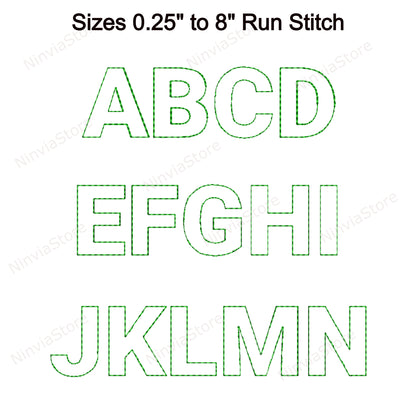 Block Outline Bean Stitch Machine Embroidery Font, 15 sizes, 8 formats, Run Stitch Block BX Font, PE font