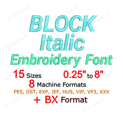 Block-Italic-Maschinenstickschrift, 15 Größen, 8 Formate, BX-Schriftart, PE-Schriftart, Monogramm-Alphabet-Stickmotive