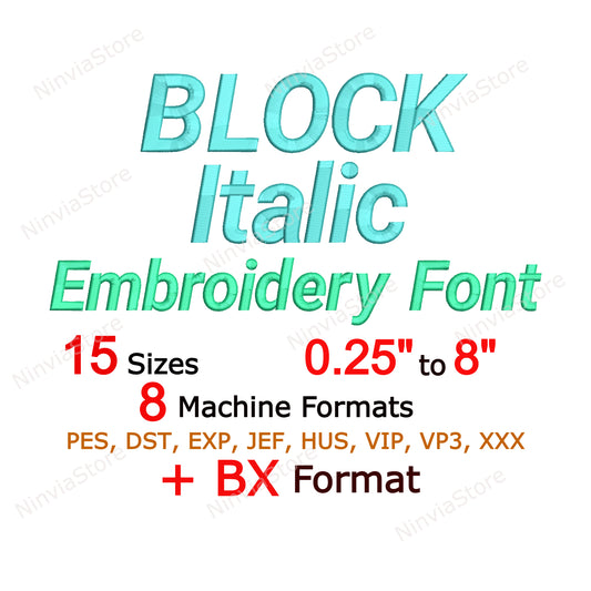 Bloc de police de broderie machine italique, 15 tailles, 8 formats, police BX, police PE, motifs de broderie Monogram Alphabet