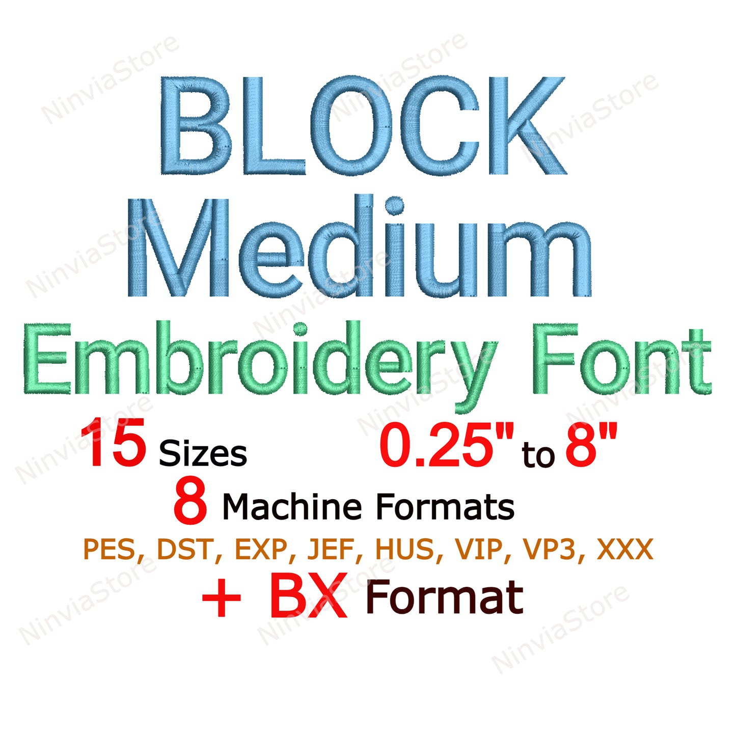 Block Medium Machine Embroidery Font, 15 tailles, 8 formats, police BX, police PE, Monogram Alphabet Broderie Designs