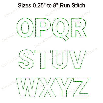 Block Outline Bean Stitch Machine Embroidery Font, 15 sizes, 8 formats, Run Stitch Block BX Font, PE font