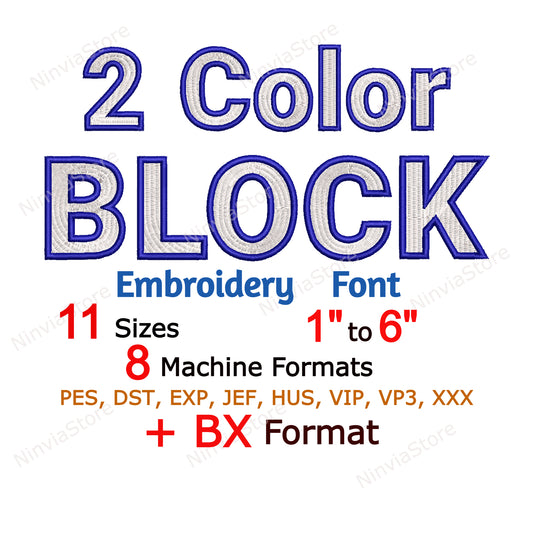 2 polices de broderie machine à blocs de couleurs, 11 tailles, 8 formats, police Block BX, police PE, motifs de broderie Monogram Alphabet