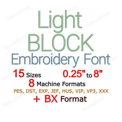 Light Block Maschinenstickschrift, 15 Größen, 8 Formate, BX-Schriftart, PE-Schriftart, Monogramm-Alphabet-Stickmotive