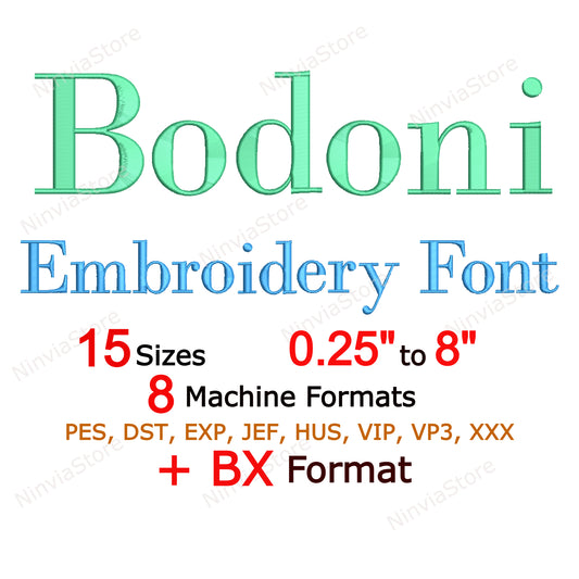 Bodoni Machine Embroidery Font, 15 sizes, 8 formats, BX Font, PE font, Monogram Alphabet Embroidery Designs