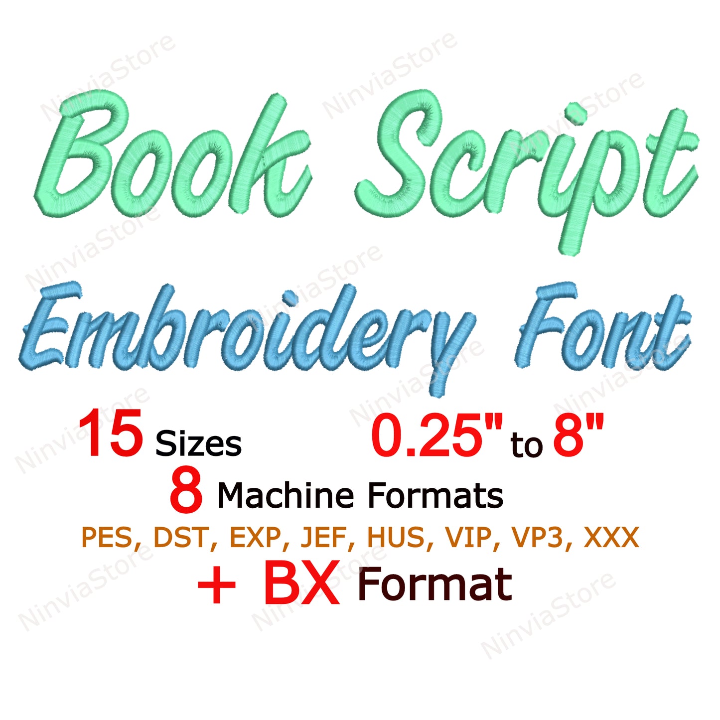 Book Script Machine Embroidery Font, 15 sizes, 8 formats, BX Font, PE font, Monogram Alphabet Embroidery Designs