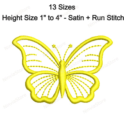 4 Butterflies Machine Embroidery Designs, Outline Butterfly Embroidery, 13-17 Sizes, Embroidery Pattern