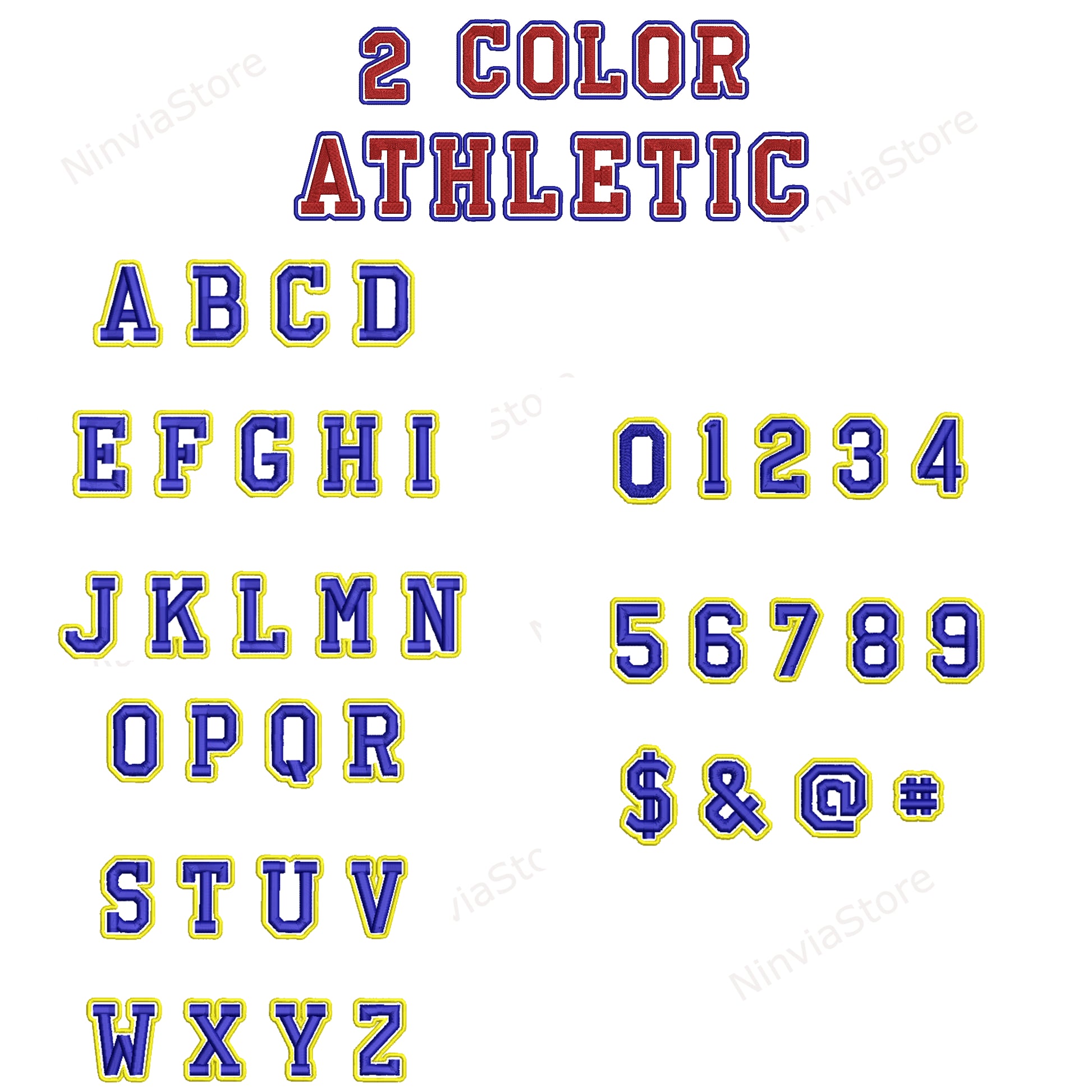 2 outlines 3 colors fill stitch Athletic Varsity Collegiate block