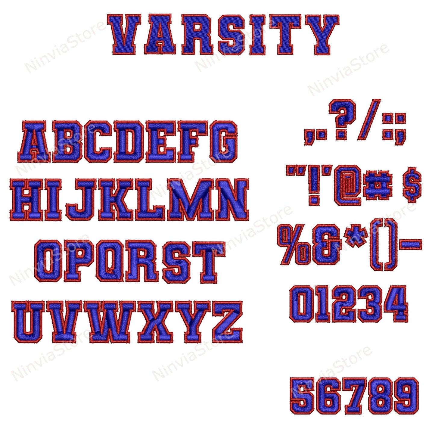 7 DST Zweifarben-Stickschriftarten Bundle, DST College Varsity Athletic Maschinenstickschriftart DST, Alphabet-Stickdesign, DST-Schriftart für Stickerei, 2-Farben-Monogrammschriftart