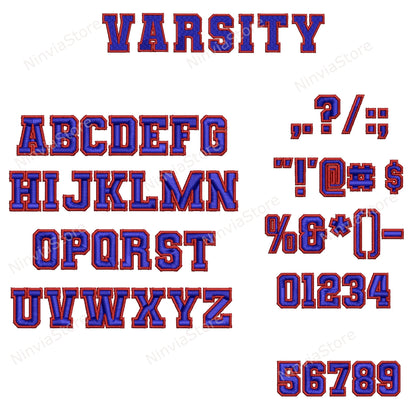 7 polices de broderie bicolores DST, police de broderie DST College Varsity Athletic Machine, motif de broderie alphabet, police DST pour la broderie, police monogramme 2 couleurs