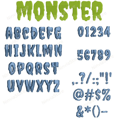 7 PES Halloween Stickschriftarten Bundle, Kinderschrift PE, Maschinenstickschrift PE, Gruseliges Alphabet-Stickdesign, PE-Schriftart für Stickerei