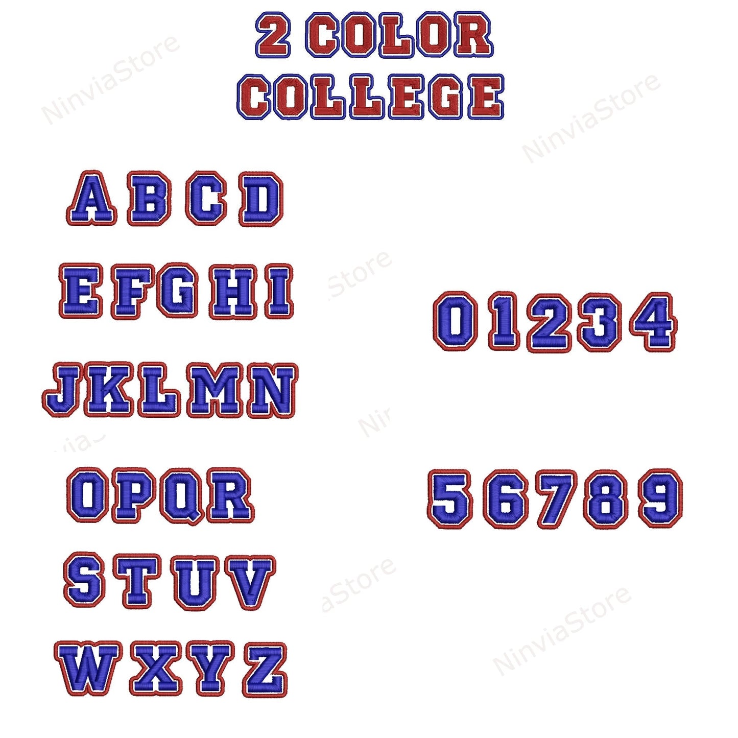7 VP3 Zweifarben-Stickschriftarten-Paket, VP3 College Varsity Athletic Maschinenstickschrift VP3, Alphabet-Stickdesign, VP3-Schriftart für Stickerei, 2-Farben-Monogramm-Schriftart