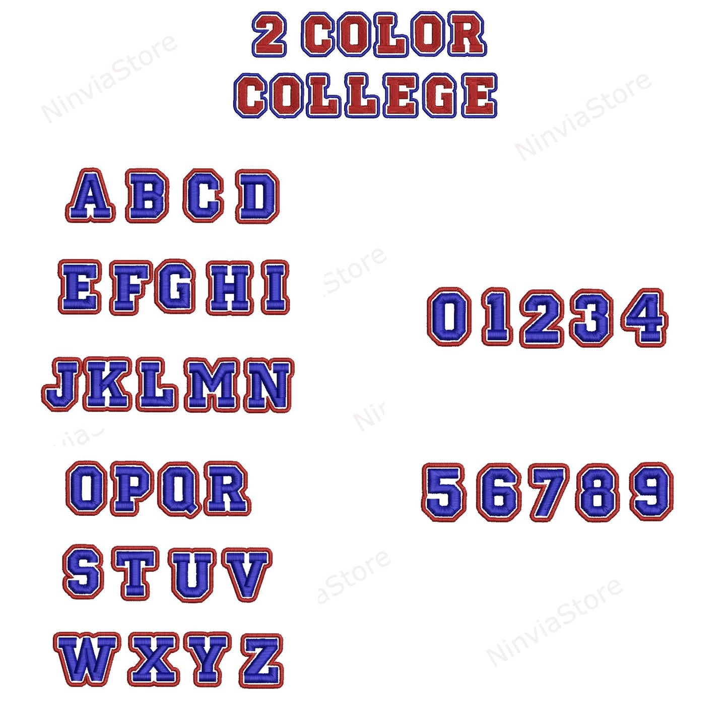 7 JEF Zweifarben-Stickschriftarten-Paket, JEF College Varsity Athletic Maschinenstickschriftart JEF, Alphabet-Stickdesign, JEF-Schriftart für Stickerei, 2-Farben-Monogrammschriftart