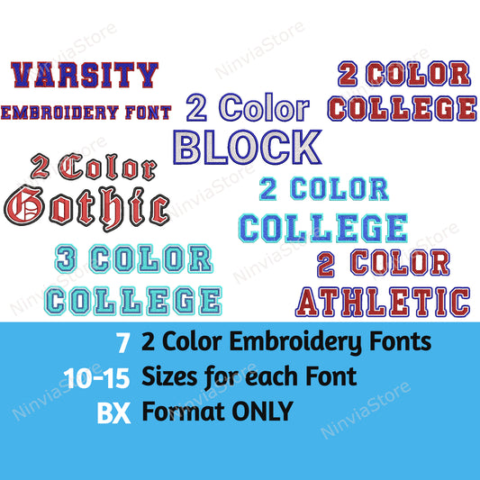 7 BX Two-Color Embroidery Fonts Bundle, Machine Embroidery Font BX, 2 Color Monogram Font