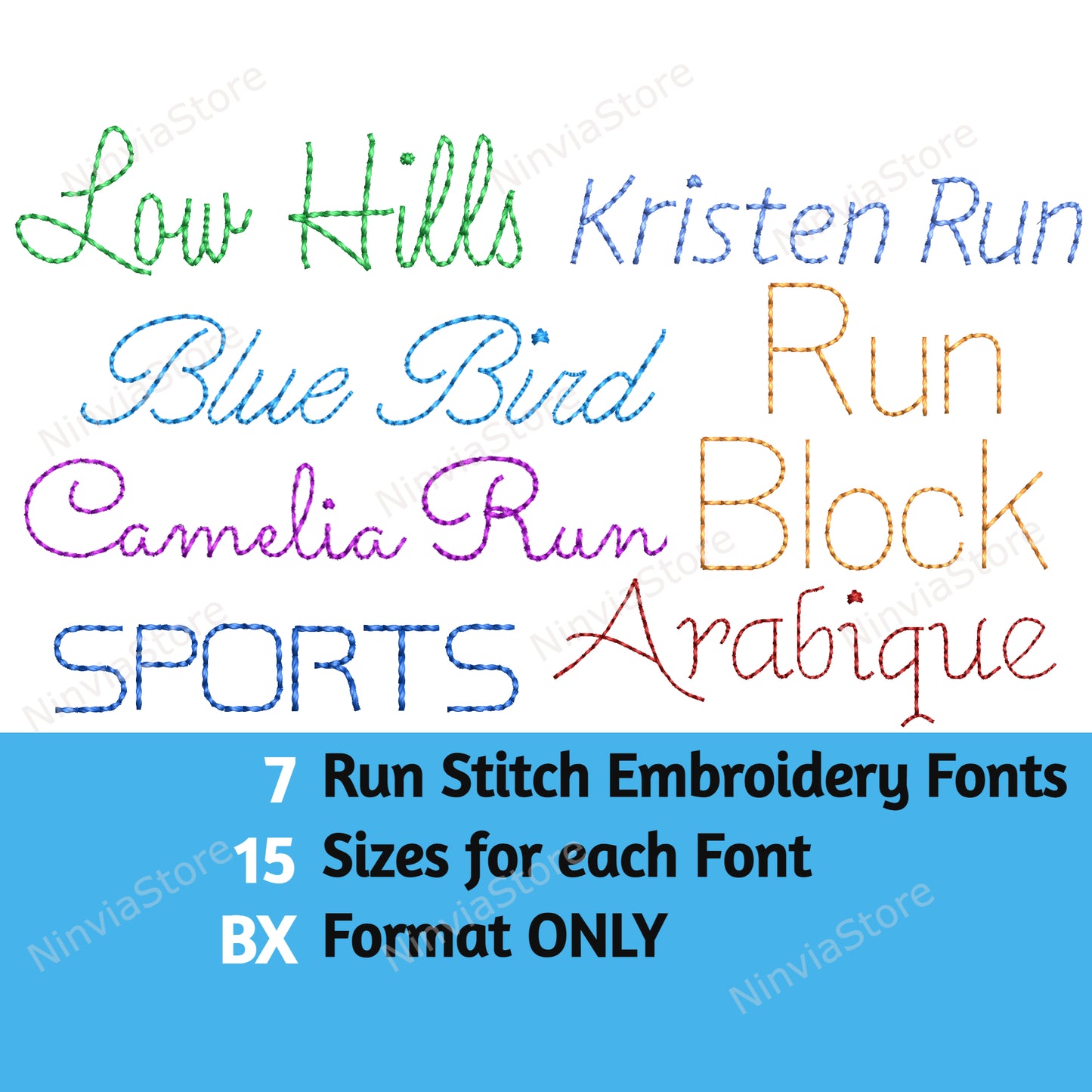 7 BX Bean Stitch Embroidery Fonts Bundle, Run Stitch Machine Embroidery Font BX, Script Cursive BX font for Embroidery