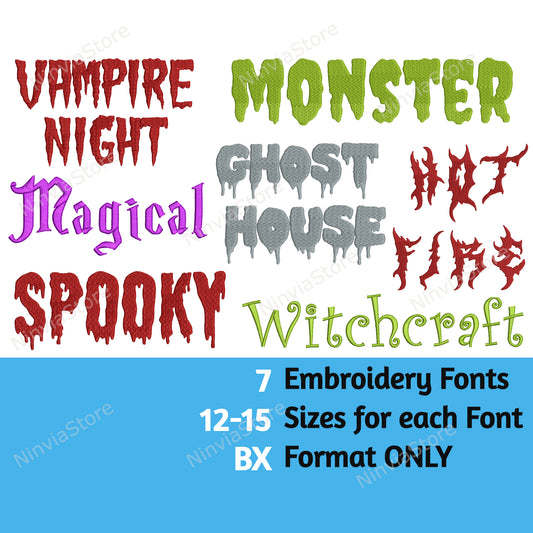 7 BX Halloween Embroidery Fonts Bundle, Kids Font BX, Machine Embroidery Font BX, Monster BX font for Embroidery