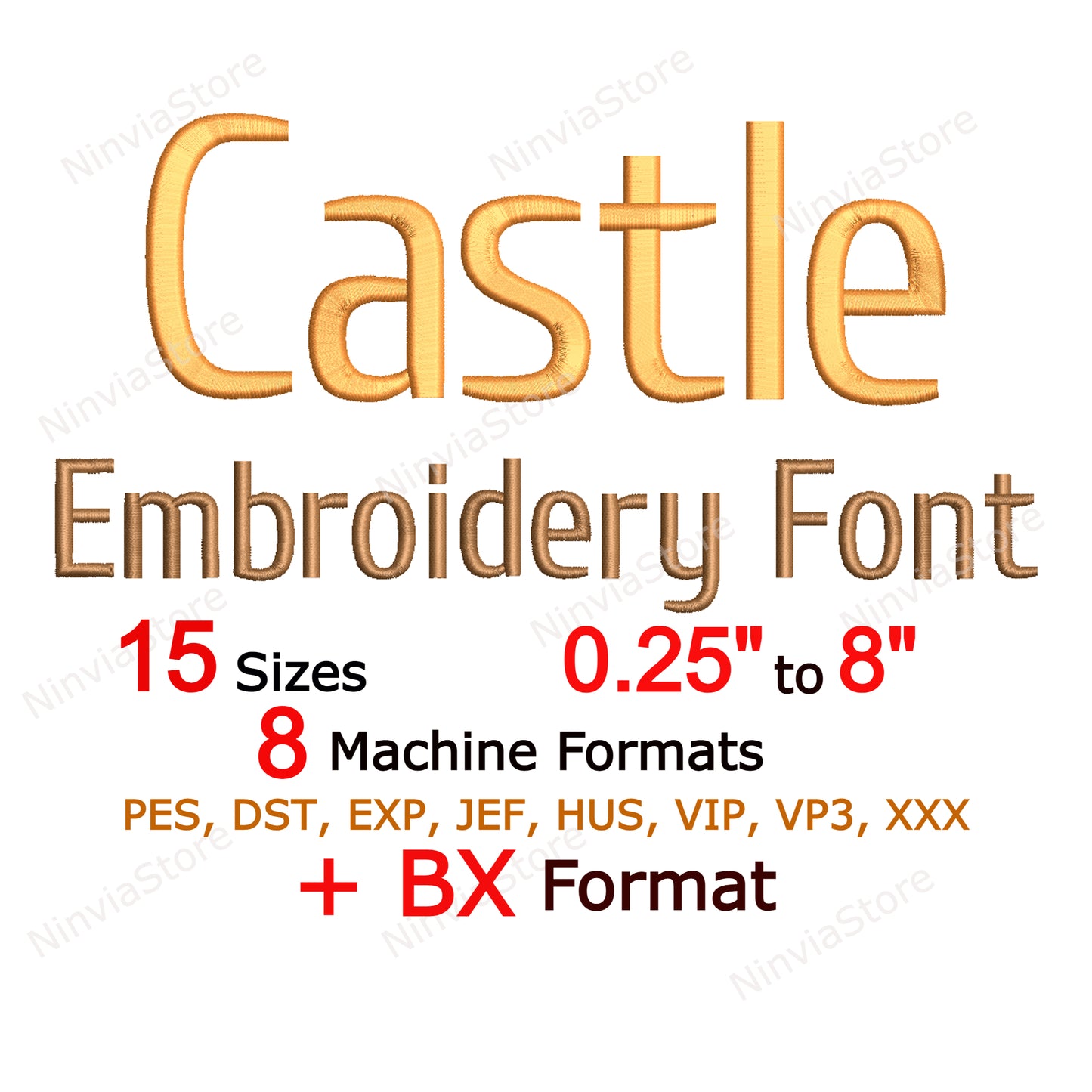 Police de broderie Castle Machine, 15 tailles, 8 formats, police BX, police PE, motifs de broderie Monogram Alphabet