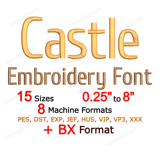 Castle Machine Embroidery Font, 15 sizes, 8 formats, BX Font, PE font, Monogram Alphabet Embroidery Designs