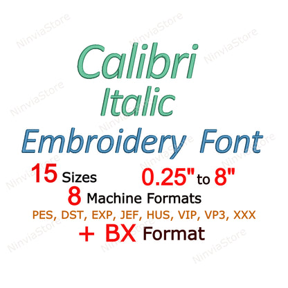 Calibri Italic Machine Embroidery Font, 15 sizes, 8 formats, BX Font, PE font, Monogram Alphabet Embroidery Design