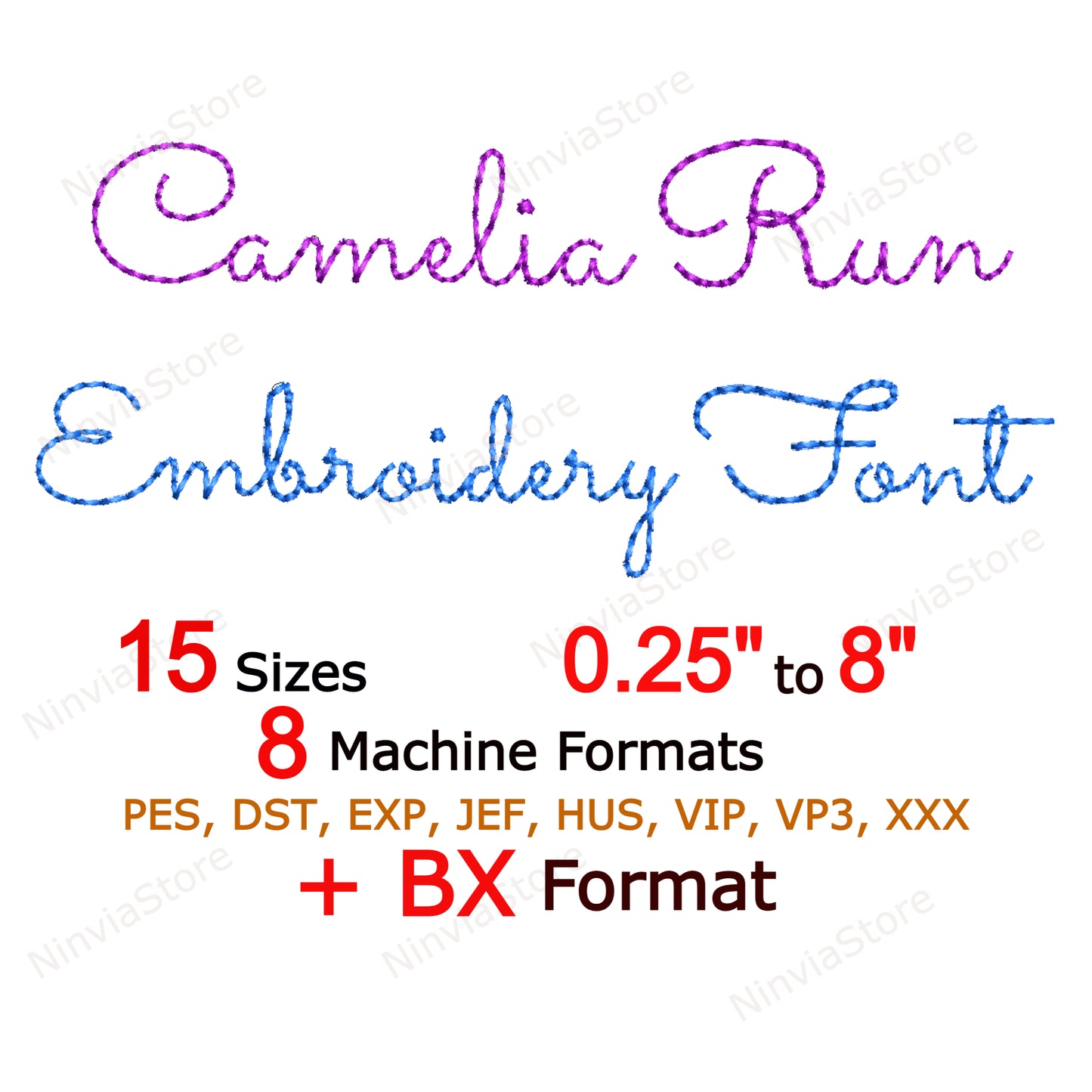 Camelia Bean Stitch Machine Embroidery Font, 15 tailles, 8 formats, Run Stitch Script BX Font, police PE, Monogram Alphabet Broderie Designs