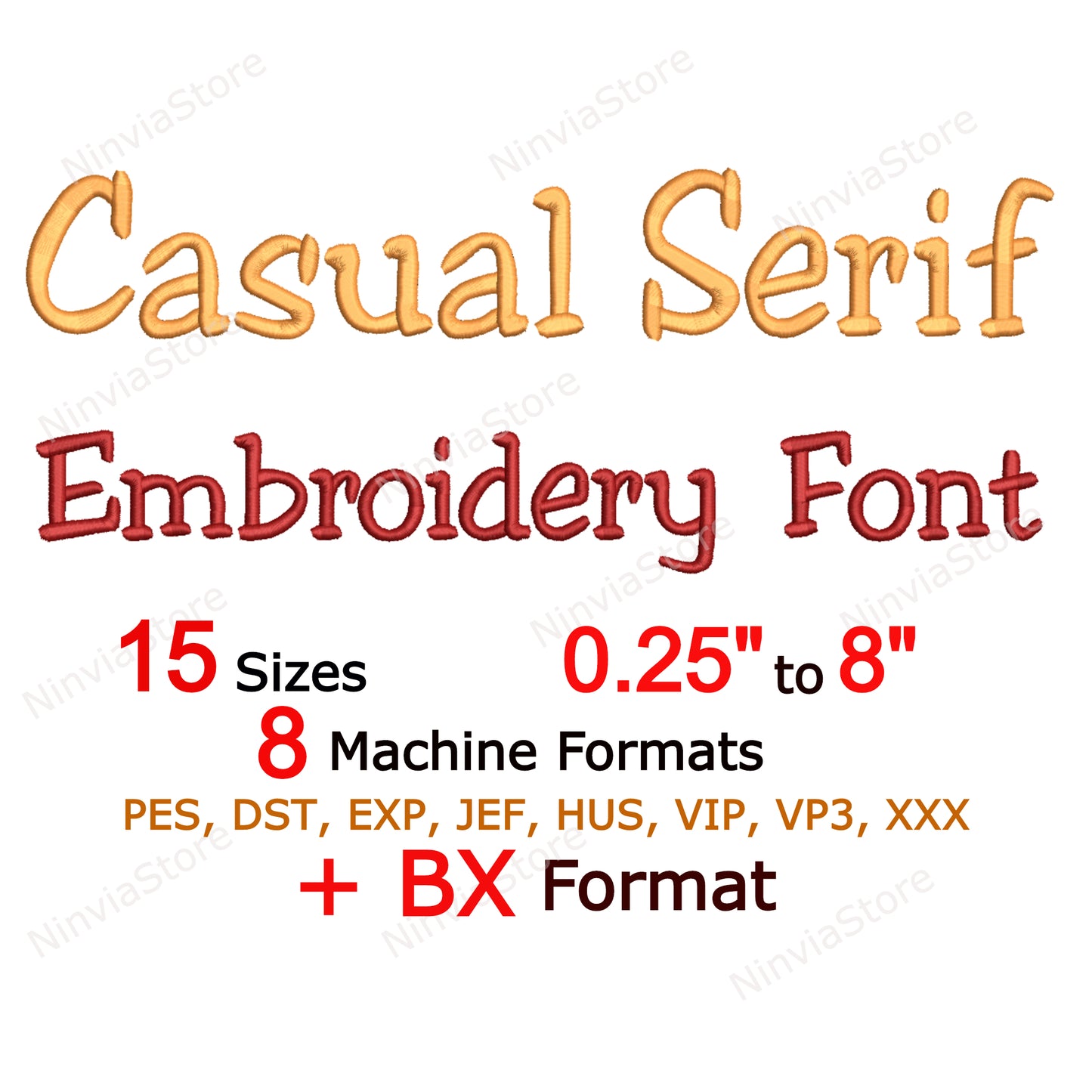 Casual Serif Machine Embroidery Font, 15 sizes, 8 formats, BX Font, PE font, Monogram Alphabet Embroidery Design