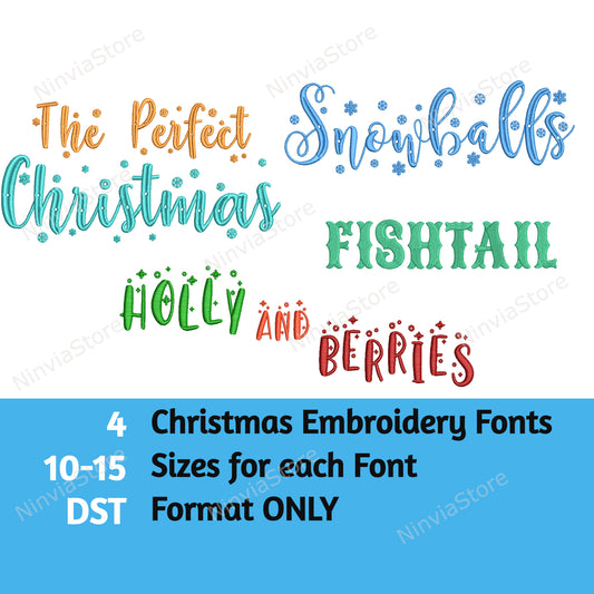 4 Christmas DST Embroidery Font Bundle, Machine Embroidery Font, Holiday Font DST, Alphabet Embroidery Design