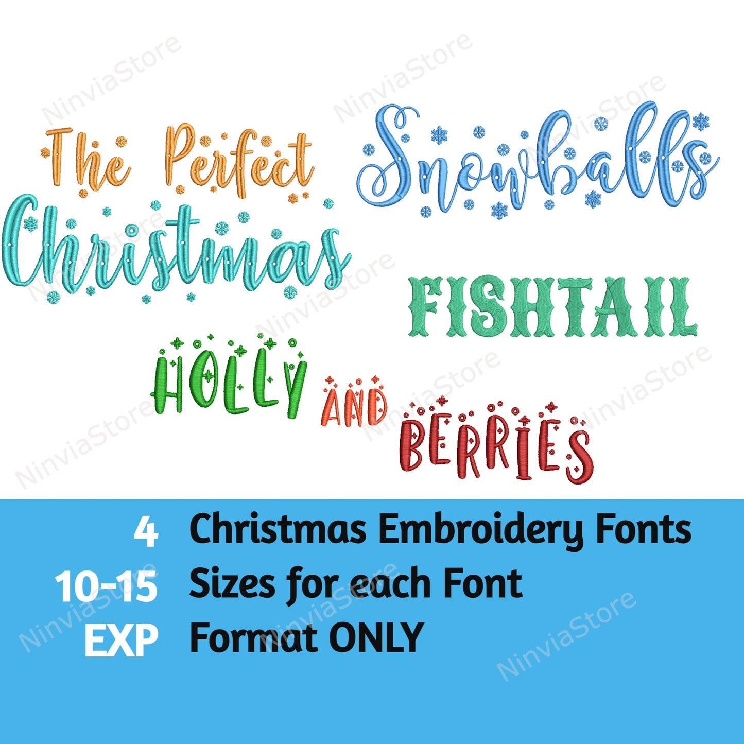 4 Christmas VIP Embroidery Font Bundle, Machine Embroidery Font, Holiday Font VIP, Alphabet Embroidery Design