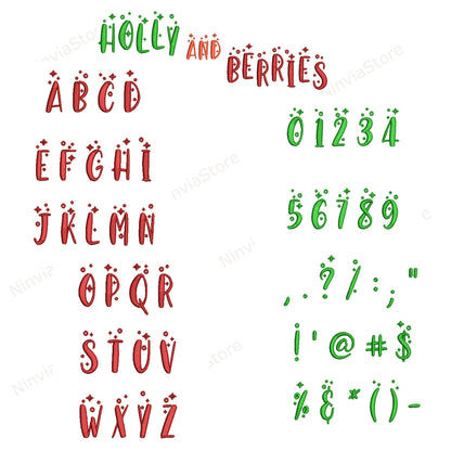 4 Christmas EXP Embroidery Font Bundle, Machine Embroidery Font, Holiday Font EXP, Alphabet Embroidery Design