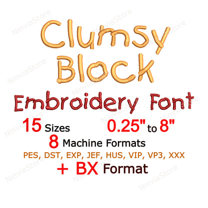 Clumsy Block Machine Embroidery Font, 15 sizes, 8 formats, BX Font, PE font, Monogram Alphabet Embroidery Designs