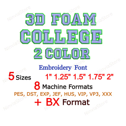 3D Foam 2 Color College Embroidery Font, 3D Puff Foam Varsity BX Font,  Athletic pe Font for Embroidery