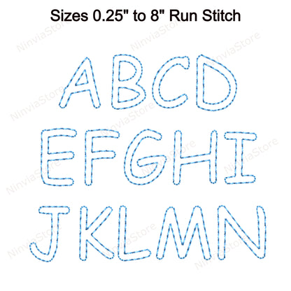 Comic Sans Outline Bean Stitch Machine Embroidery Font, Run Stitch Comics BX Font, PE font, Monogram Alphabet Embroidery Designs