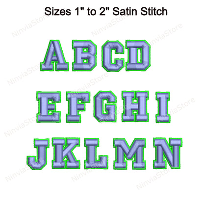 3D Foam 2 Color College Embroidery Font, 3D Puff Foam Varsity BX Font,  Athletic pe Font for Embroidery