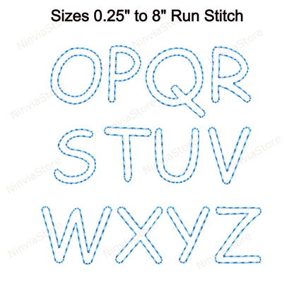 Comic Sans Outline Bean Stitch Machine Embroidery Font, 15 tailles, 8 formats, Run Stitch Comics BX Font, police PE, Monogram Alphabet Broderie Designs