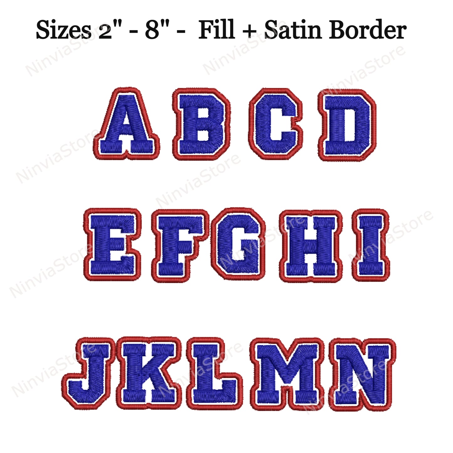 Police de broderie Machine College 2 couleurs, 15 tailles, 8 formats, police Varsity BX, police PE, motifs de broderie Monogram Alphabet