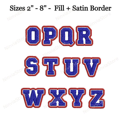 Police de broderie Machine College 2 couleurs, 15 tailles, 8 formats, police Varsity BX, police PE, motifs de broderie Monogram Alphabet