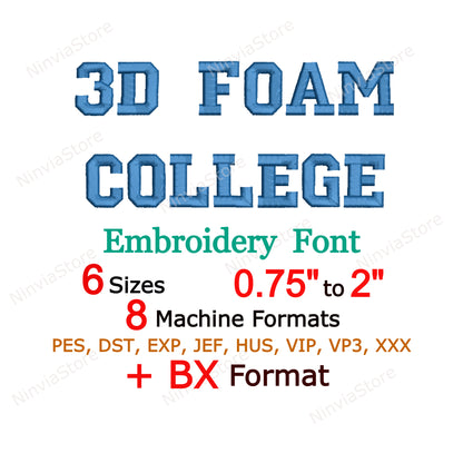 3D Foam College Embroidery Font, 3D Puff Foam Varsity BX Font, Monogram Alphabet Machine Embroidery Design, Athletic pe Font for Embroidery