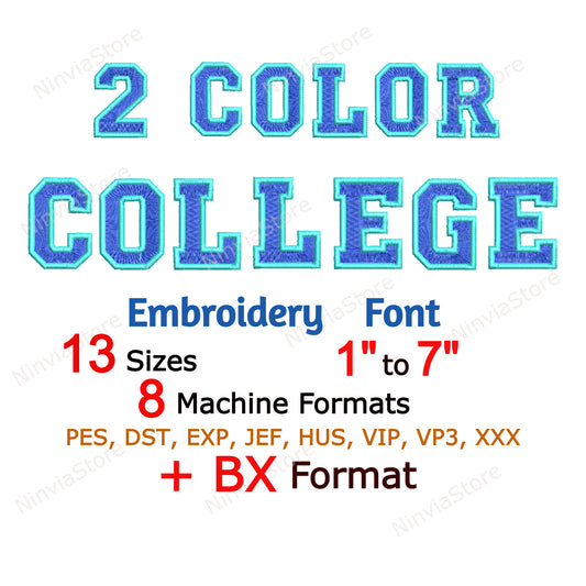 2 Color College Machine Embroidery Font, BX Font, PE font, Monogram Alphabet Embroidery Designs