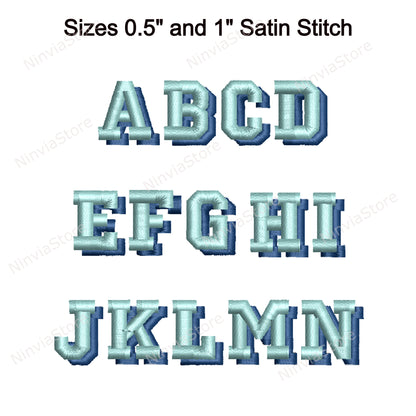 Police de broderie College Shadow Machine, 15 tailles, 8 formats, police BX, police PE, motifs de broderie Monogram Alphabet