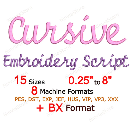 Cursive Script Machine Embroidery Font, 15 sizes, 8 formats, BX Font, Cursive PE font, Monogram Alphabet Embroidery Designs